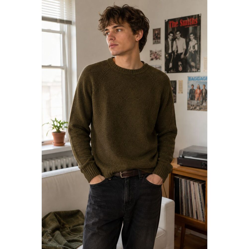 J. Crew Green 100% Lambs Wool Pullover Sweater Top Mens Size Medium
